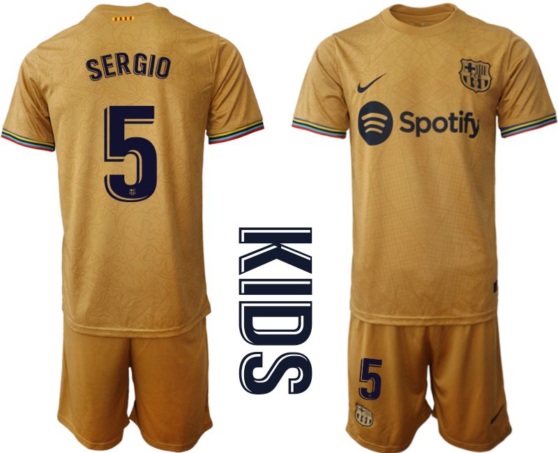 Youth 2022-2023 Club Barcelona away yellow #5 Soccer Jersey